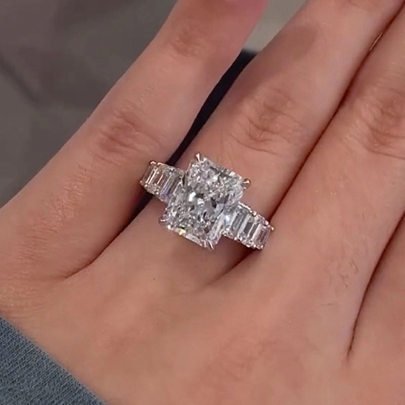 Classic Duo Fashionable Touch Louily Luxurious Radiant Cut Engagement Ring In Sterling Silver