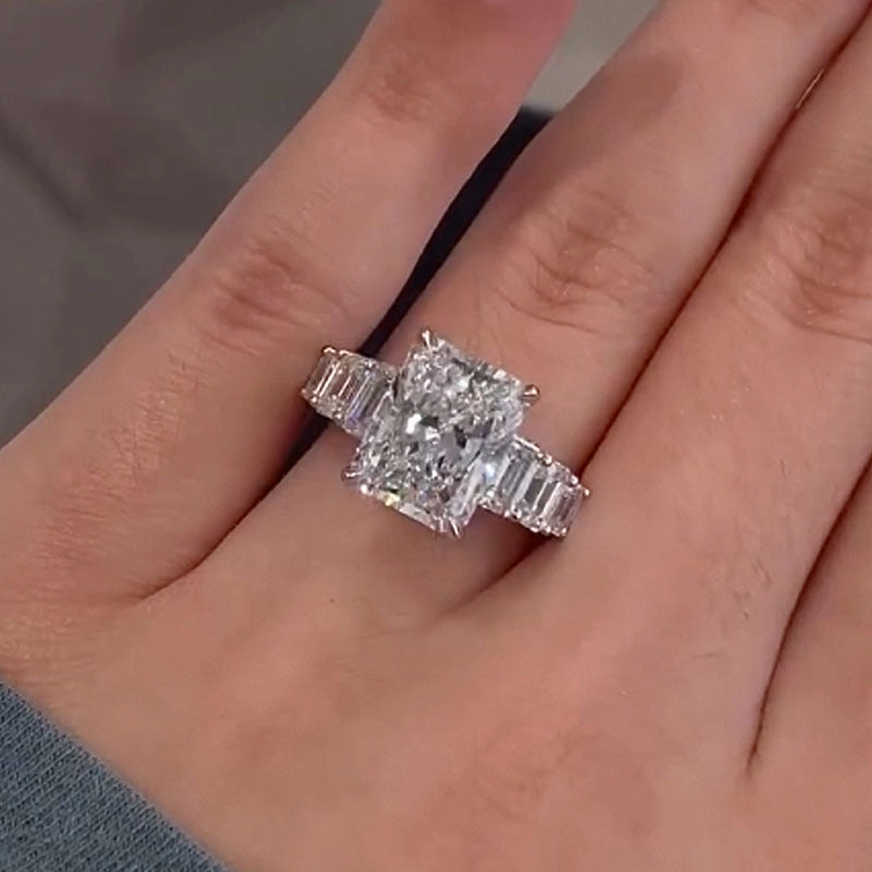 Louily Luxurious Radiant Cut Engagement Ring In Sterling Silver Luxury Style