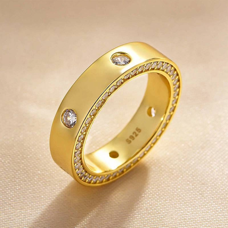 Muted Mood Louily Luxurious Yellow Gold Round Cut Wide Wedding Band In Sterling Silver
