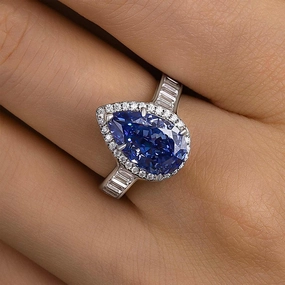 Louily Luxury 3.0 Carat Pear Cut Aquamarine Blue Engagement Ring In Sterling Silver Handmade Glam