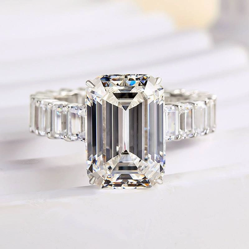 Louily Luxury Emerald Cut Engagement Ring In Sterling Silver Charming Radiance Accent Piece