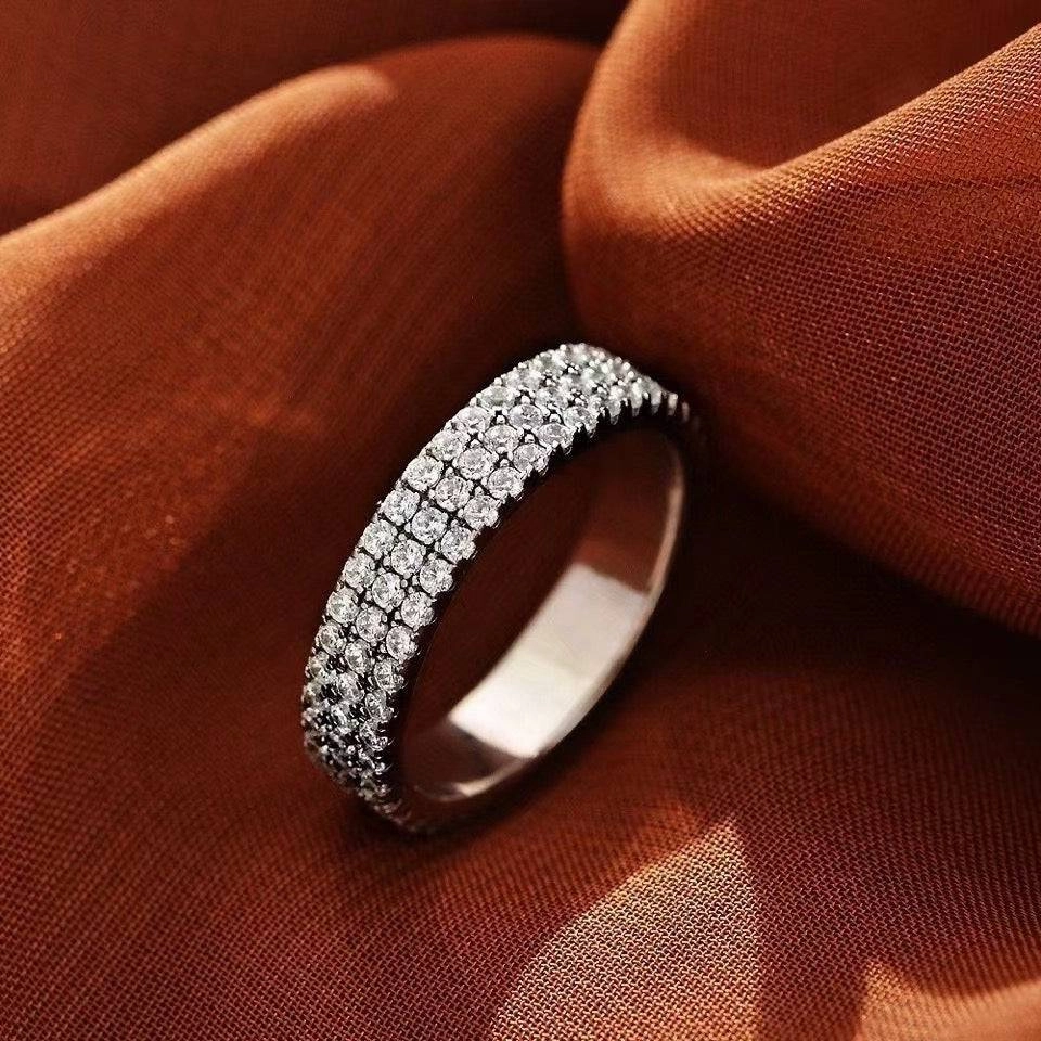 Louily Luxury Pave Women's Wedding Band In Sterling Silver Rich Shine Lustrous Finish