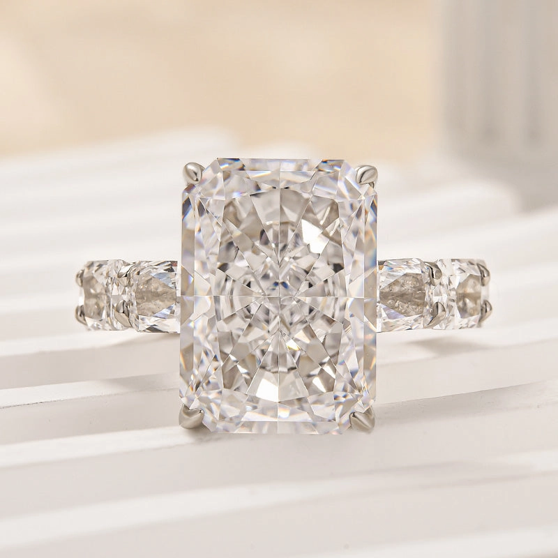 Louily Luxury Radiant Cut Engagement Ring For Women In Sterling Silver Glamorous look Delicate Mood