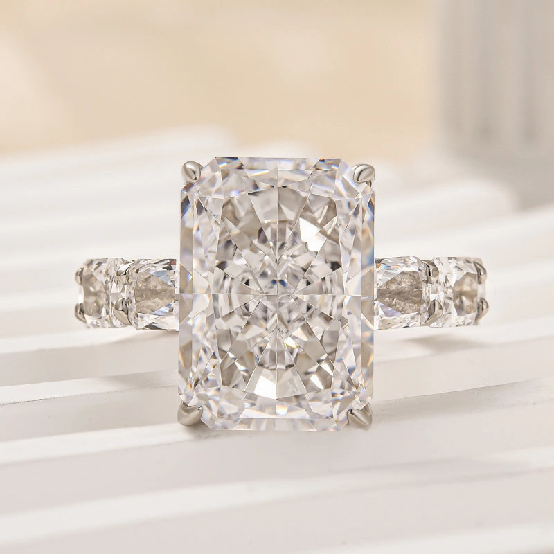 Louily Luxury Radiant Cut Engagement Ring For Women In Sterling Silver Classic Presence