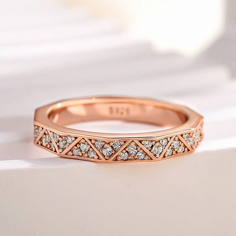 Cool Form Bridal Accessory Louily Luxury Rose Gold Round Cut Women's Wedding Band In Sterling Silver