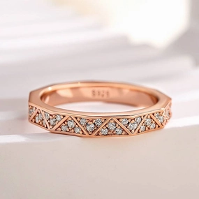 Vibrant Shine Unique Spark Louily Luxury Rose Gold Round Cut Women's Wedding Band In Sterling Silver