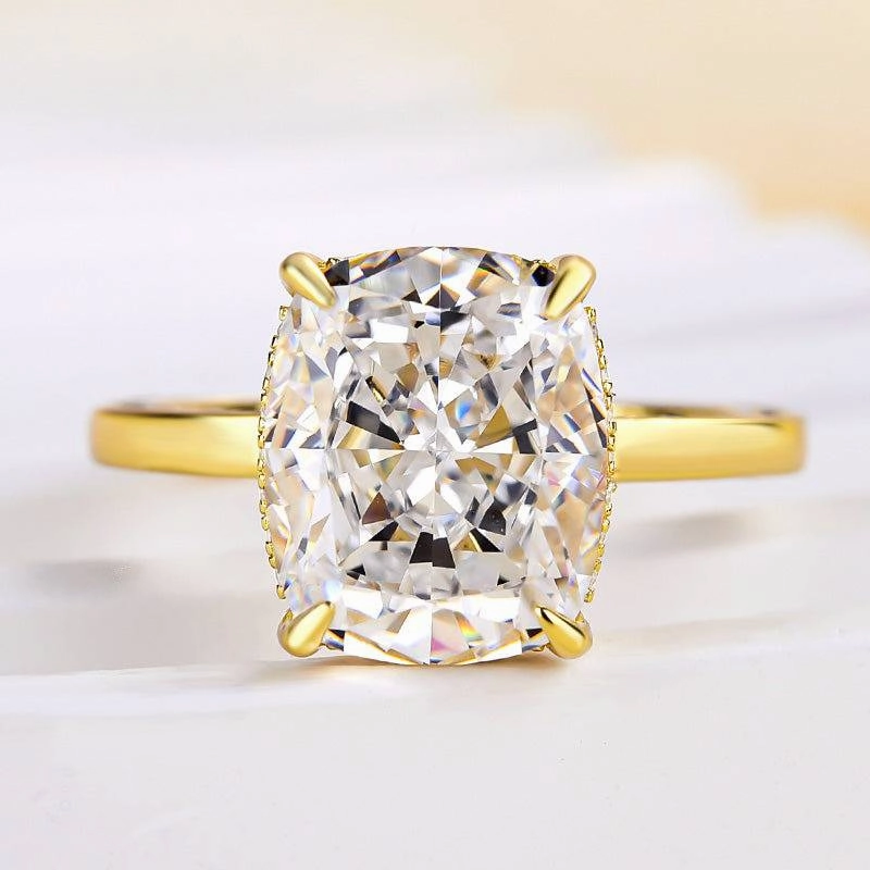 Alluring Accent Glam Glow Louily Luxury Yellow Gold Crushed Ice Cushion Cut Engagement Ring In Sterling Silver