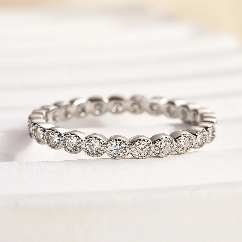 Louily Moissanite 0.5 Ct Round Cut Pave Wedding Band Elegant Finish