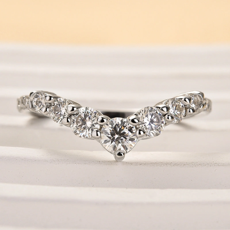 Louily Moissanite Curved Design Thin Stacking Wedding Ring In Sterling Silver Layer Look Formal Vibe