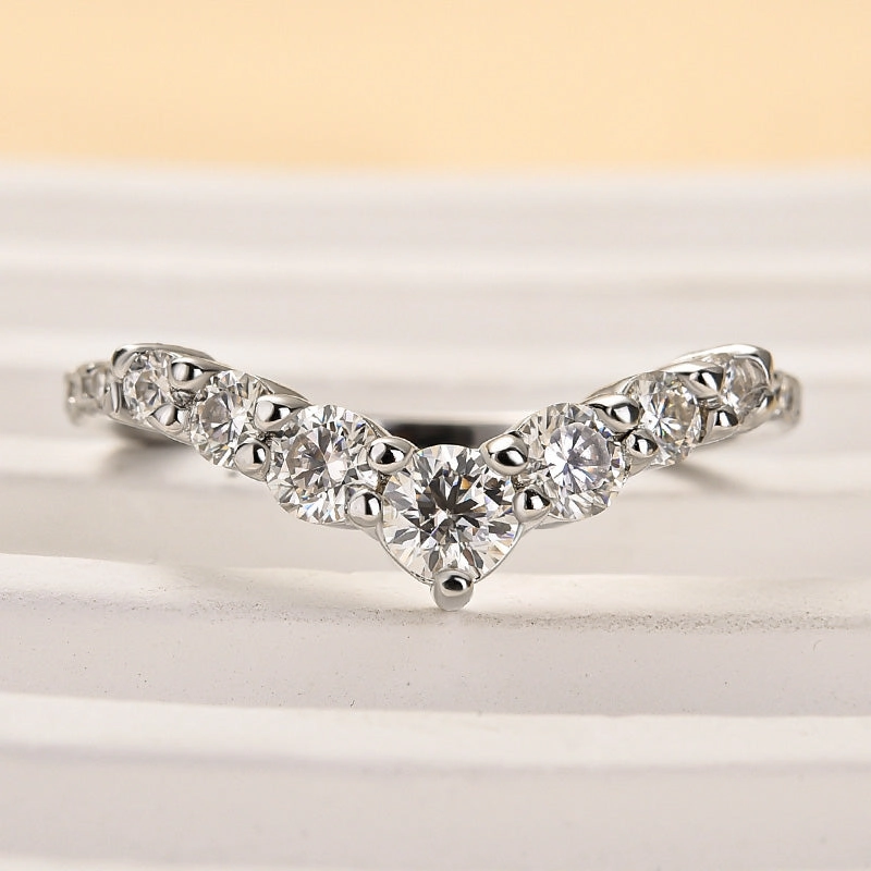 Eye Catcher Louily Moissanite Curved Design Thin Stacking Wedding Ring In Sterling Silver