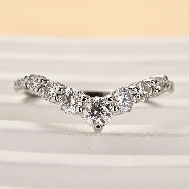 Louily Moissanite Curved Design Thin Stacking Wedding Ring In Sterling Silver Fashionable Piece Romantic Moment