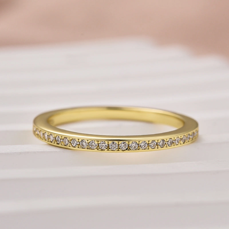 Highlight Feature Trendy Layer Louily Moissanite Yellow Gold Channel Set Half Wedding Band