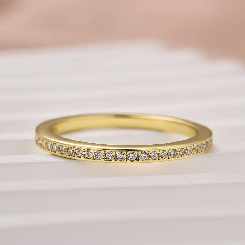 Louily Moissanite Yellow Gold Channel Set Half Wedding Band Occasion Accent Textile Shine