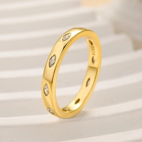 Neutral Tone Luxury Shine Finish Louily Noble Marquise Cut Yellow Gold Wide Wedding Band