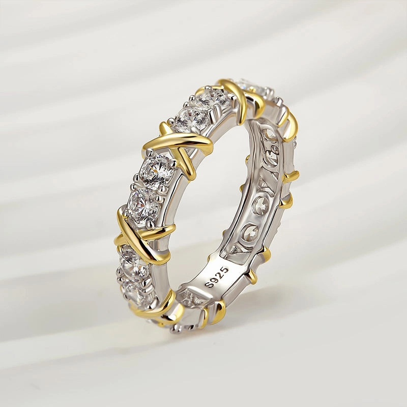 Louily Noble Round Cut Two-Tone X Wedding Band For Women Luxe Finish