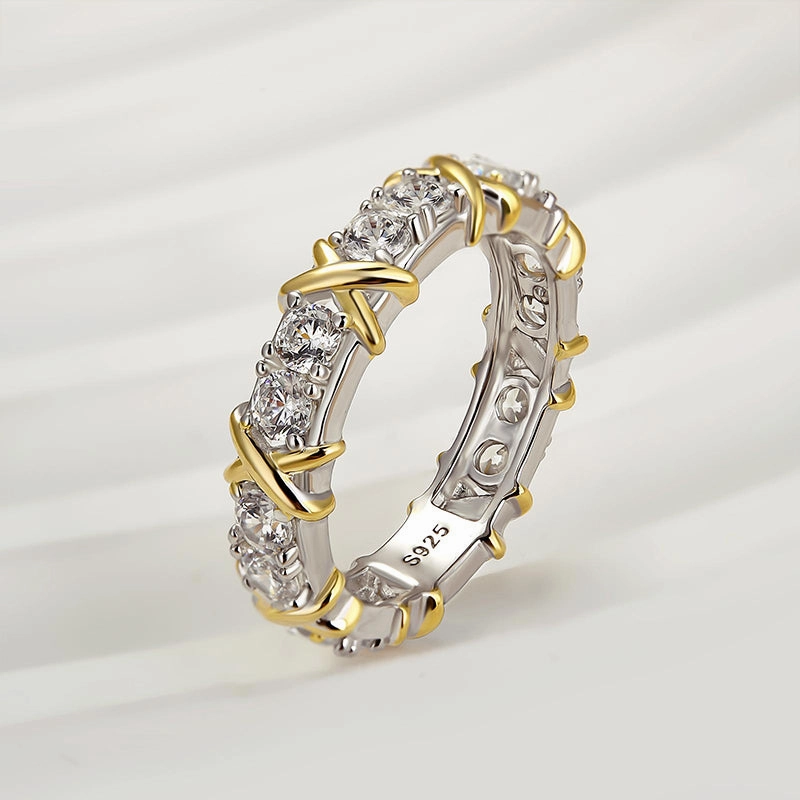 Louily Noble Round Cut Two-Tone X Wedding Band For Women Fashion Shine