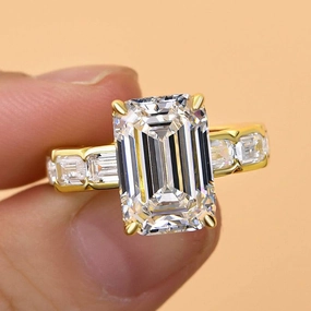 Cool Chic Stunning Piece Louily Noble Yellow Gold Emerald Cut Engagement Ring In Sterling Silver