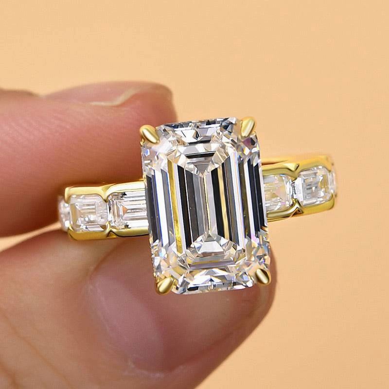 Fashion Finish Louily Noble Yellow Gold Emerald Cut Engagement Ring In Sterling Silver