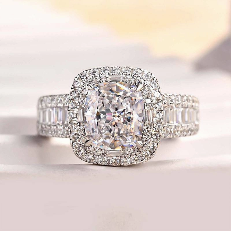 Louily Outstanding Halo Crushed Ice Cushion Cut Engagement Ring Bold Combo Subtle Vibe