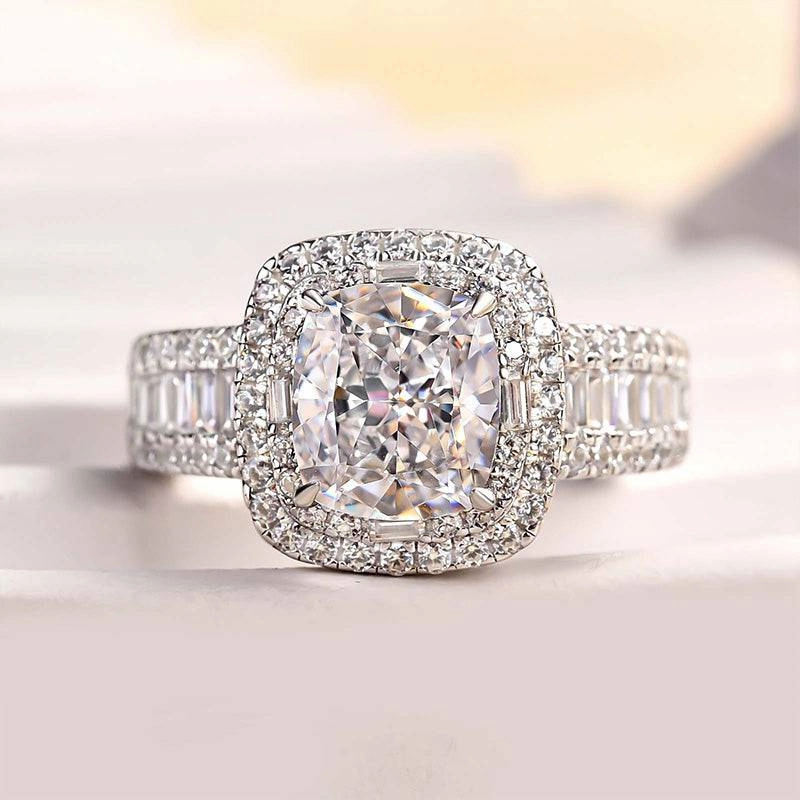 Louily Outstanding Halo Crushed Ice Cushion Cut Engagement Ring Artisan Highlight Bridal Ready