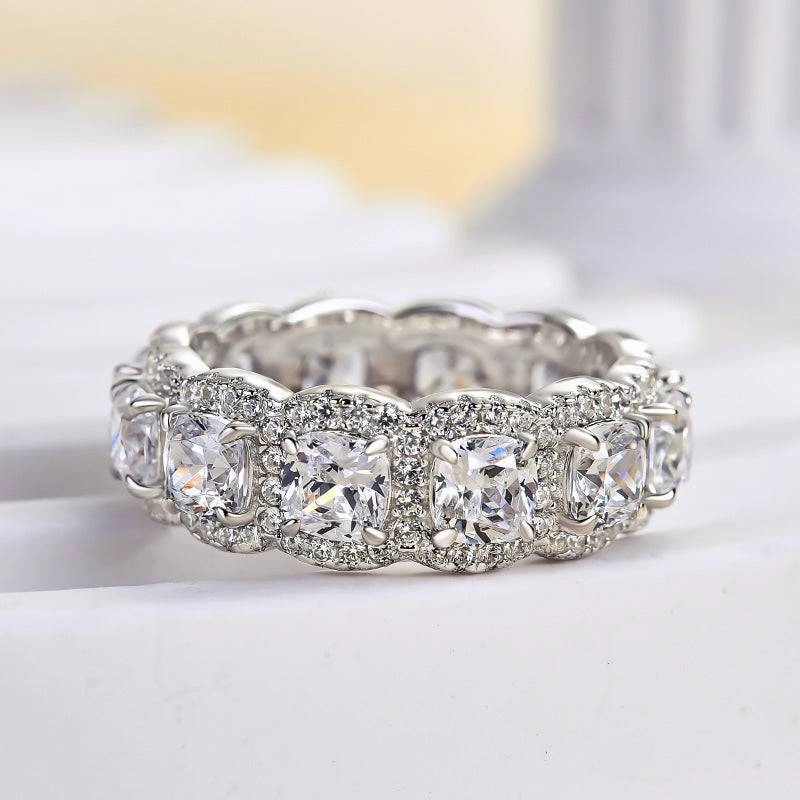 Minimal accessory Shiny look Louily Precious Halo Cushion Cut Wedding Band For Women In Sterling Silver