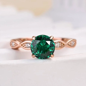 Everyday Accessory Vivid Accent Louily Rose Gold 1.0 Carat Emerald Green Round Cut Promise Ring In Sterling Silver