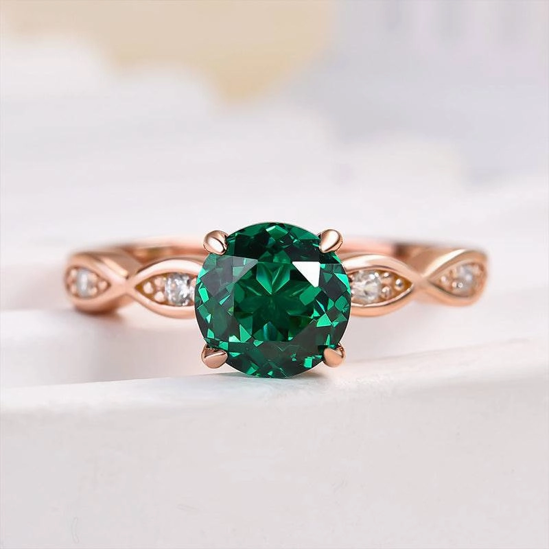 Glamour Appeal Mood Accent Louily Rose Gold 1.0 Carat Emerald Green Round Cut Promise Ring In Sterling Silver