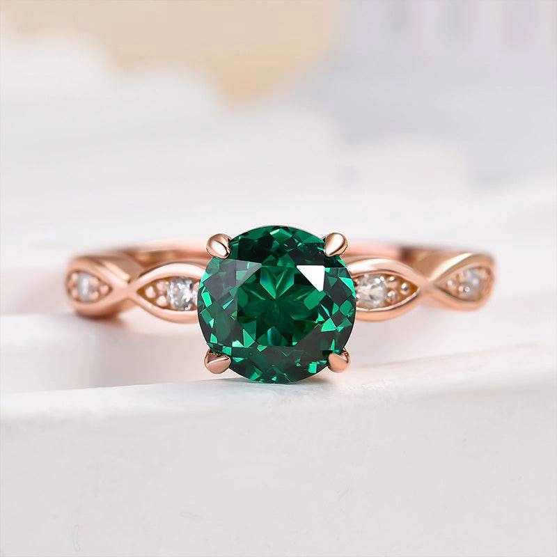 Iconic Feature Iconic Accent Louily Rose Gold 1.0 Carat Emerald Green Round Cut Promise Ring In Sterling Silver