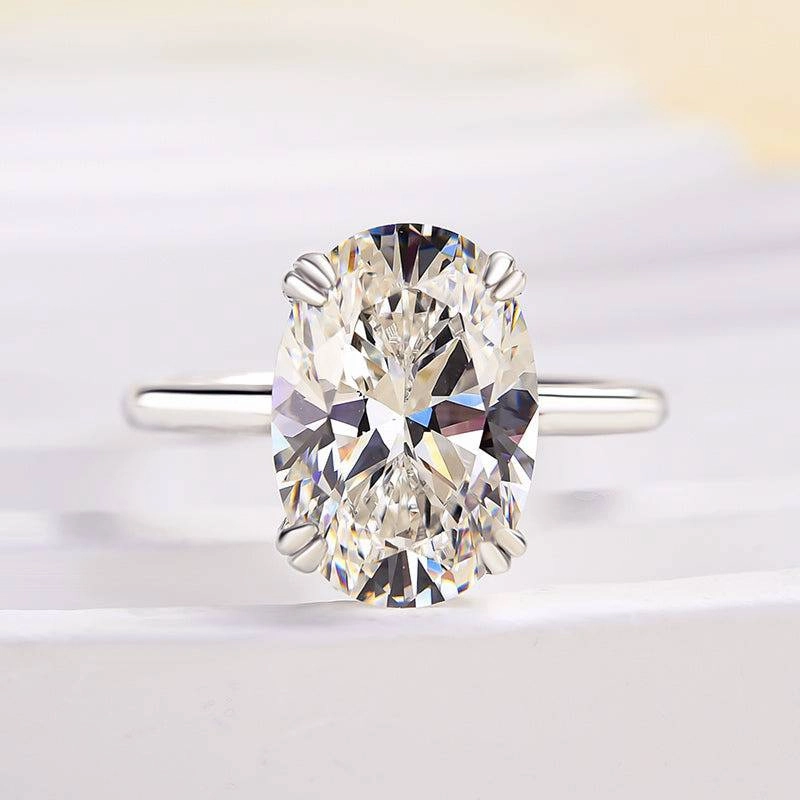 Polished Glow Shining Piece Louily Sparkle Oval Cut Engagement Ring In Sterling Silver