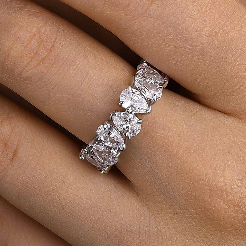 Sleek Finish Chic Glow Louily Special Full Pear Cut Women's Wedding Band In Sterling Silver