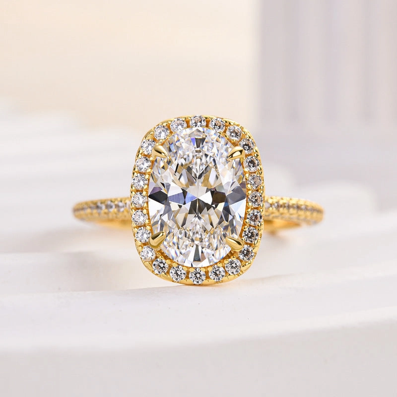 Seasonal Look Louily Special Halo Oval Cut Simulated Diamond Engagement Ring