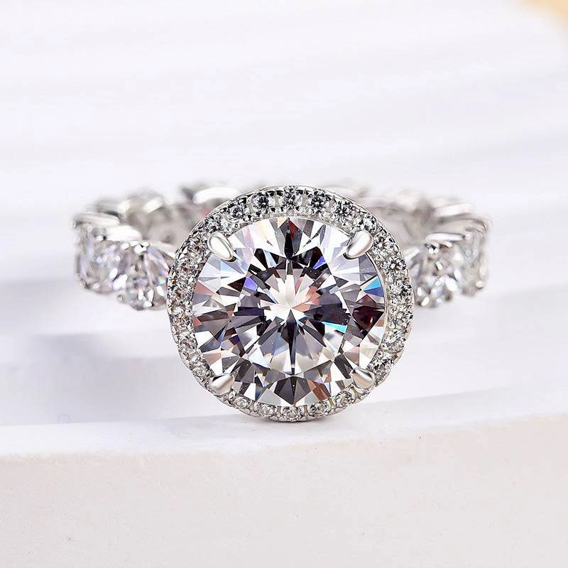 Louily Special Halo Round Cut Engagement Ring In Sterling Silver Charming Jewelry Design