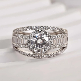 Louily Special Three Layer Halo Round Cut Engagement Ring Date Style