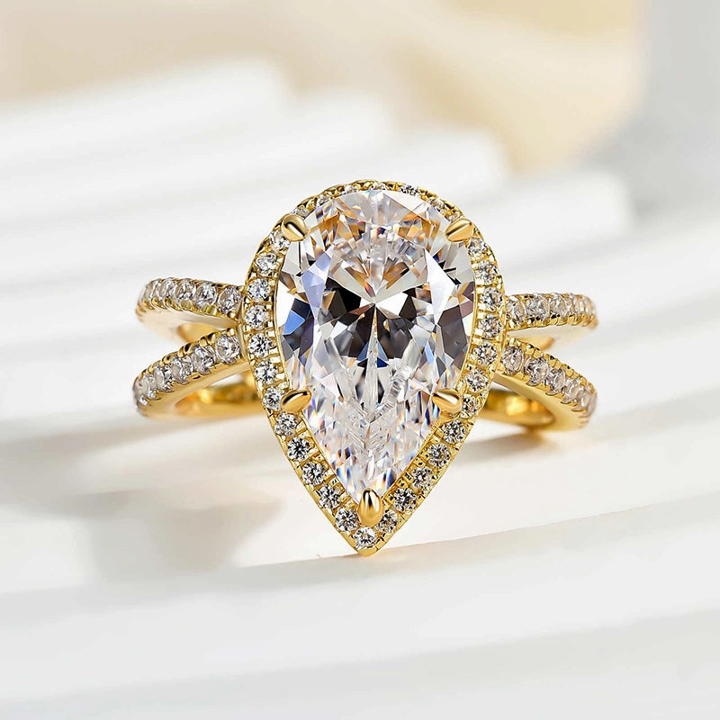 Holiday look Louily  Split Shank Pear Cut Engagement Ring In Sterling Silver