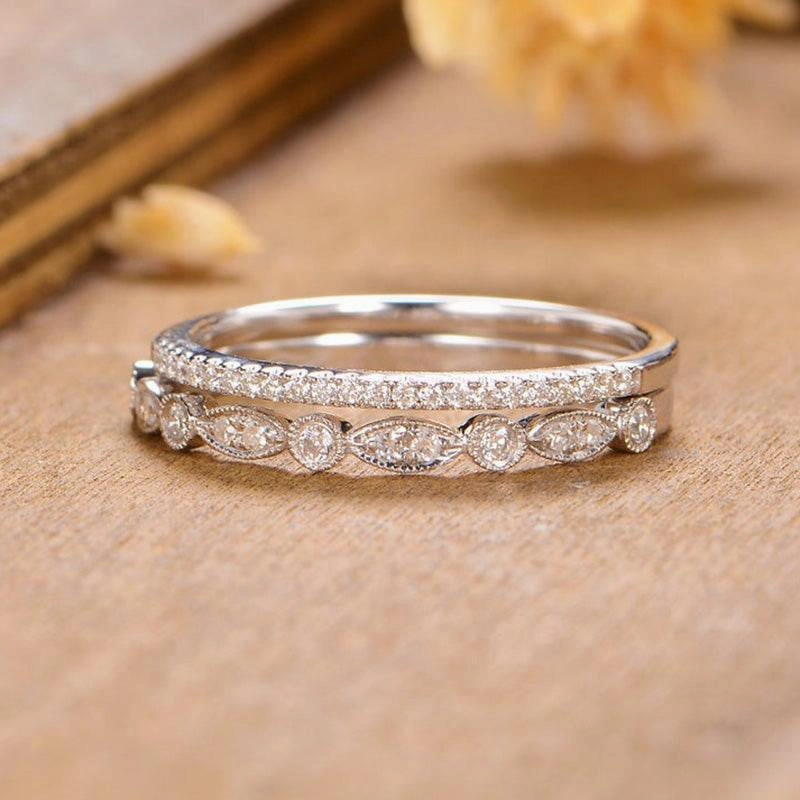 Louily Stackable Art Deco Half Eternity Women's Wedding Band Set In Sterling Silver Bold Option