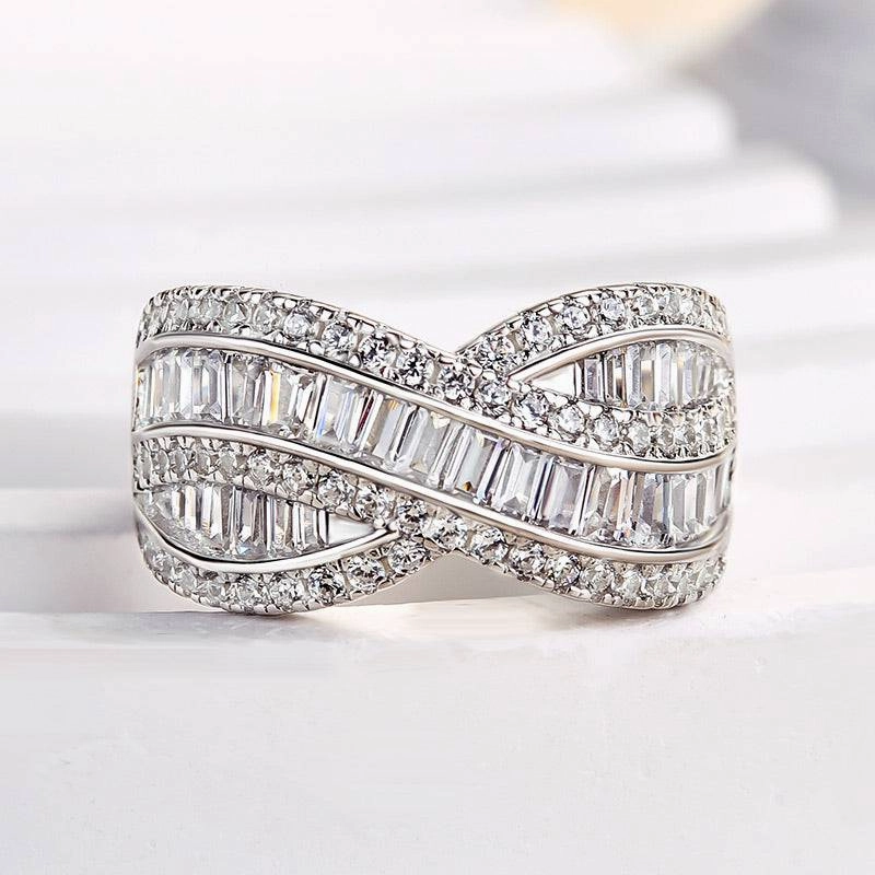 Louily Stunning Cross Emerald Cut Women's Wedding Band Custom Touch