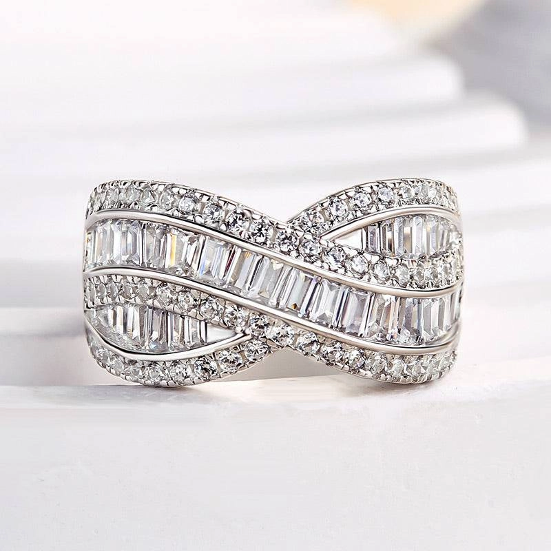 Louily Stunning Cross Emerald Cut Women's Wedding Band Allure Accent Beauty Element