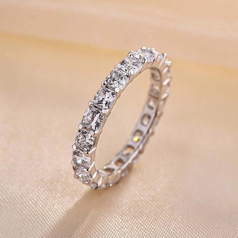 Louily Stunning Cushion Cut Women's Wedding Band In Sterling Silver Luxury Style