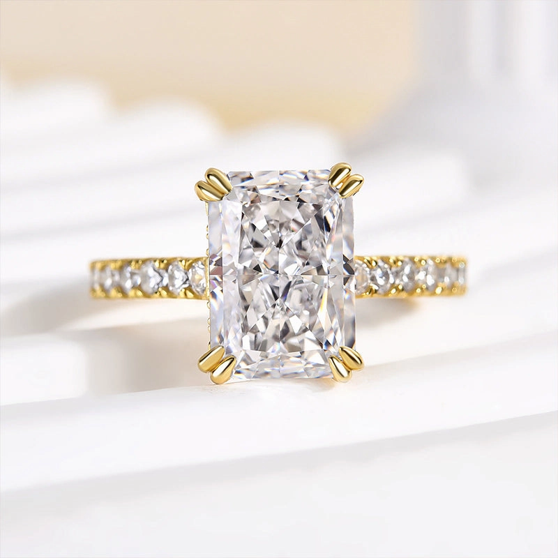 Elegant Shine Finish Infinite Style Louily Stunning Yellow Gold Radiant Cut Simulated Diamond Engagement Ring
