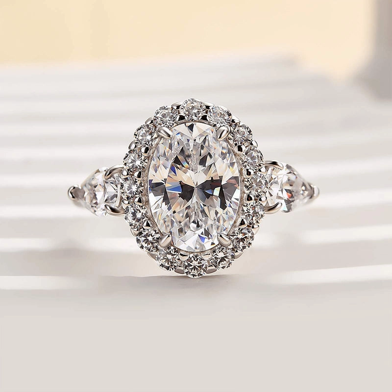 Louily Timeless Halo Oval Cut Engagement Ring For Women Timeless Look Fashion Classic