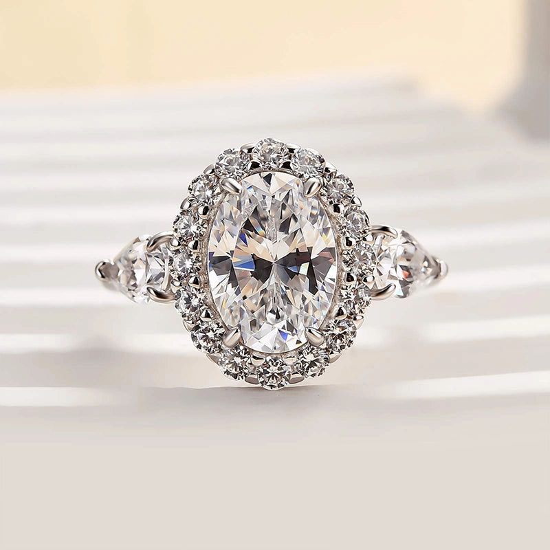 Louily Timeless Halo Oval Cut Engagement Ring For Women Elegant Form Modern Look