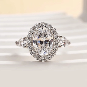Louily Timeless Halo Oval Cut Engagement Ring For Women Charming Craft Petite Style
