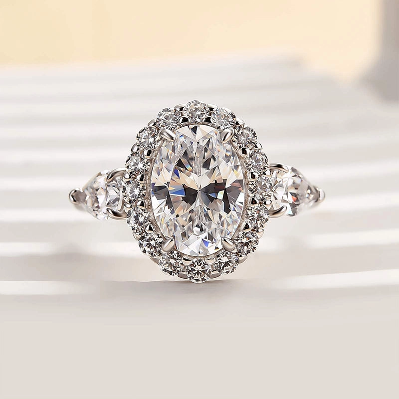 Louily Timeless Halo Oval Cut Engagement Ring For Women Lightweight Accent Daywear Style