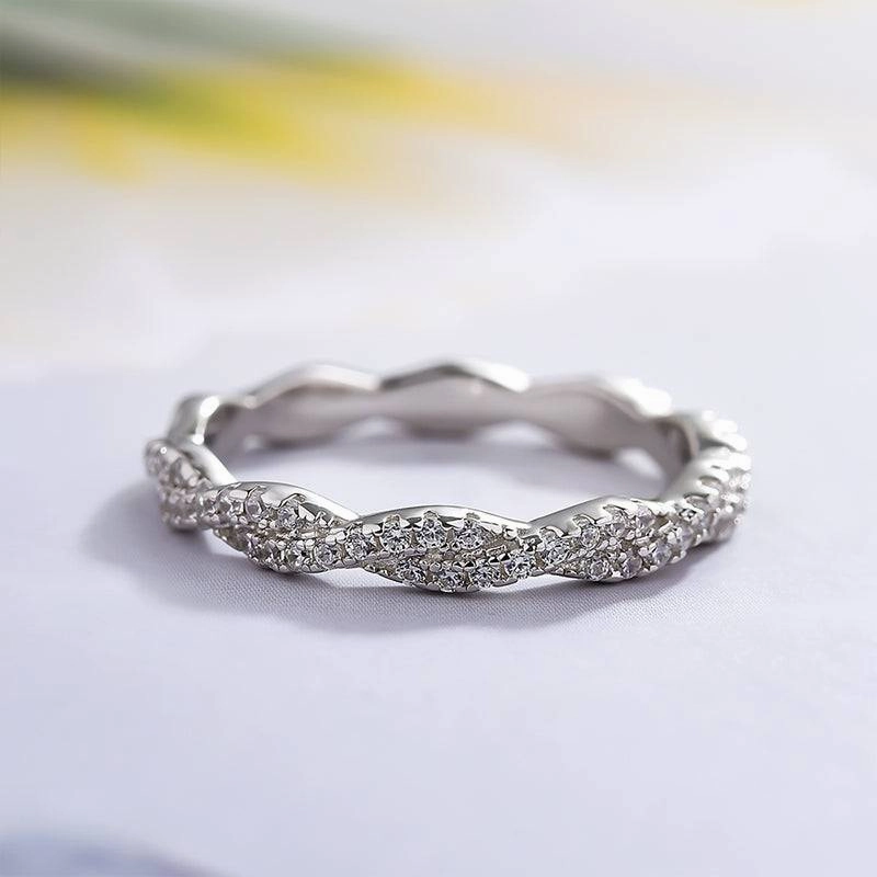 Bold Design Vogue Feature Louily Twist Eternity Pave Wedding Band for Women In Sterling Silver