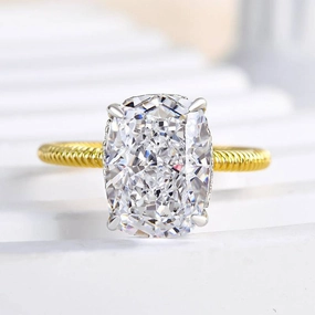 Louily Two-tone Twist Crushed Ice Cushion Engagement Ring Neutral Spark Polished Sparkle