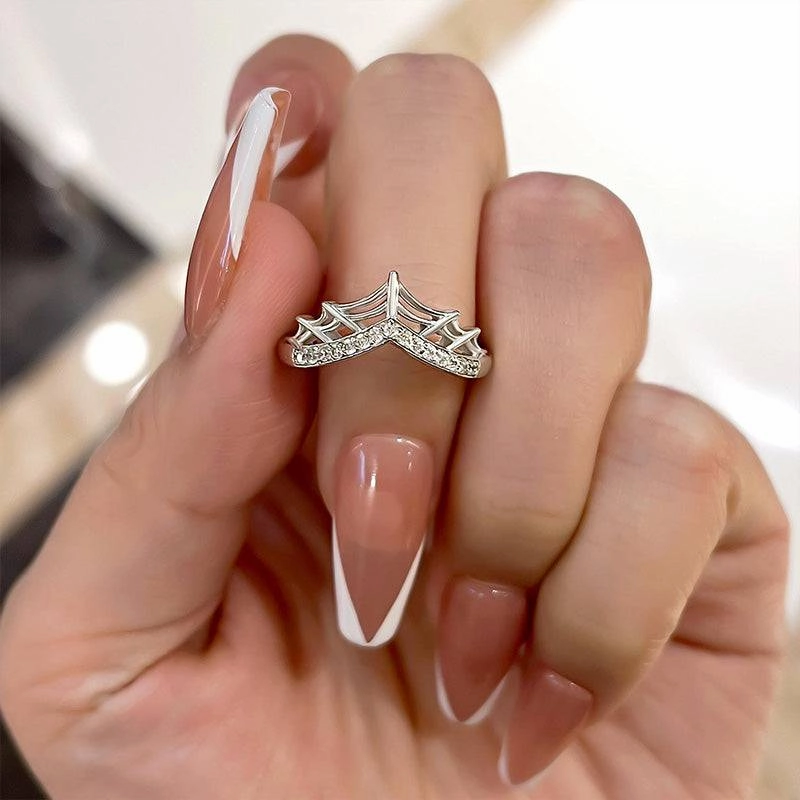 Louily Unique Cobweb Design Round Cut Wedding Band In Sterling Silver Warm Accent