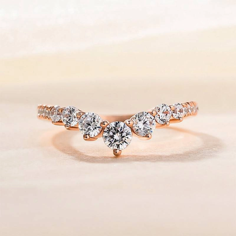 Louily Unique Curved Design Thin Stacking Wedding Ring In Sterling Silver Soft Radiance Distinctive Detail