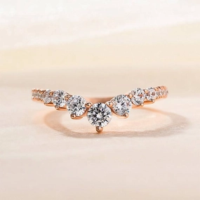 Louily Unique Curved Design Thin Stacking Wedding Ring In Sterling Silver Exquisite Look Exquisite Stones