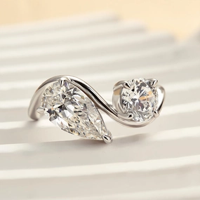 Exclusive Design Louily Unique Double Stones Design Pear & Round Cut Engagement Ring In Sterling Silver