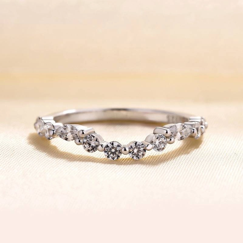 gentle touch Louily Unique Half Round & Marquise Cut Wedding Band In Sterling Silver